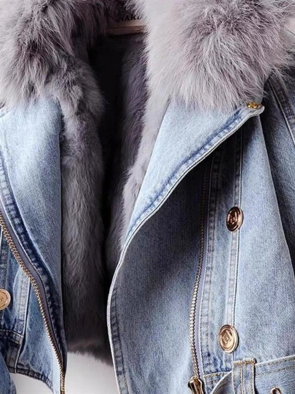 Full Size Faux Fur Collar Denim Jacket Plus Size.