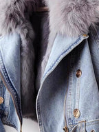Full Size Faux Fur Collar Denim Jacket Plus Size.