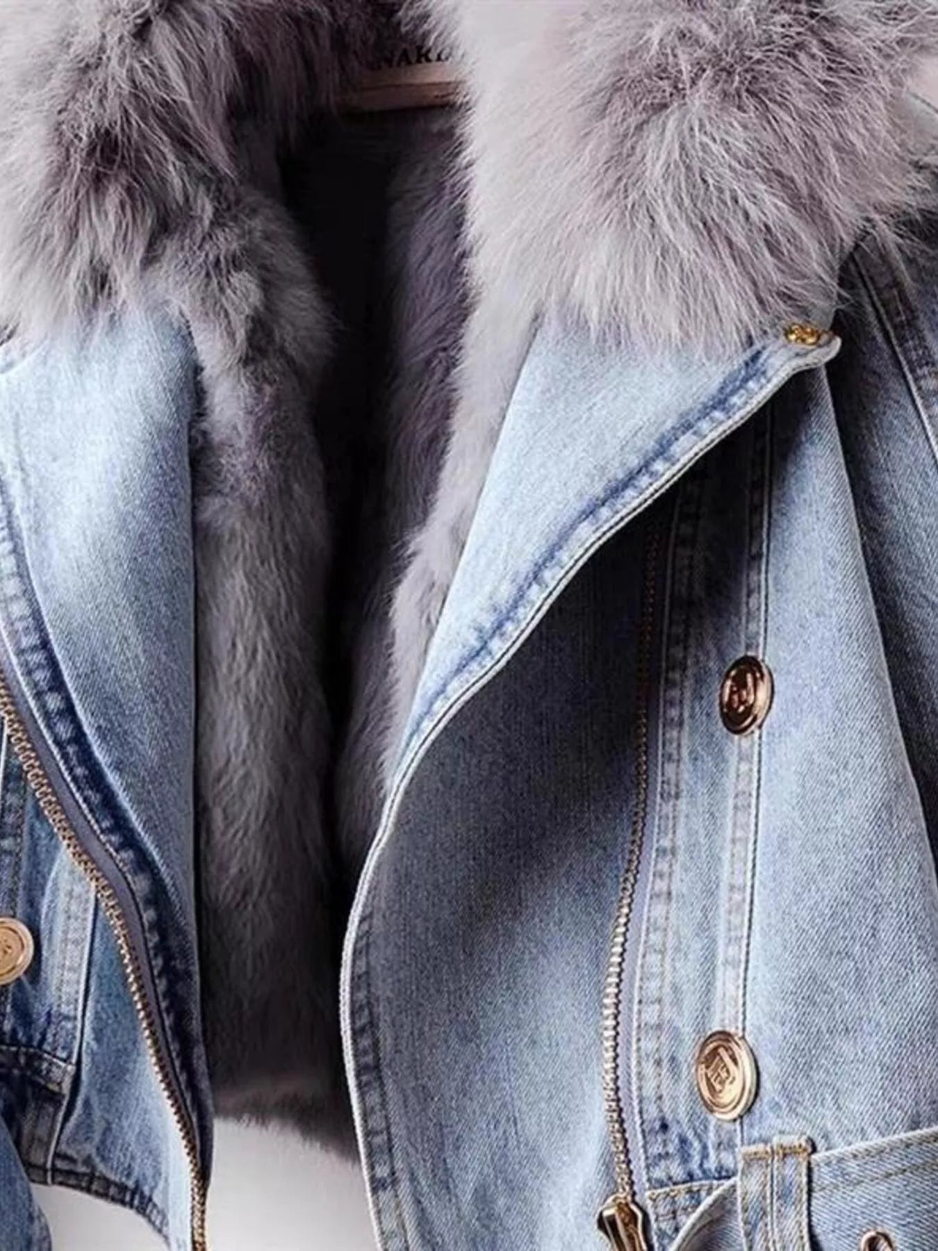 Full Size Faux Fur Collar Denim Jacket Plus Size.