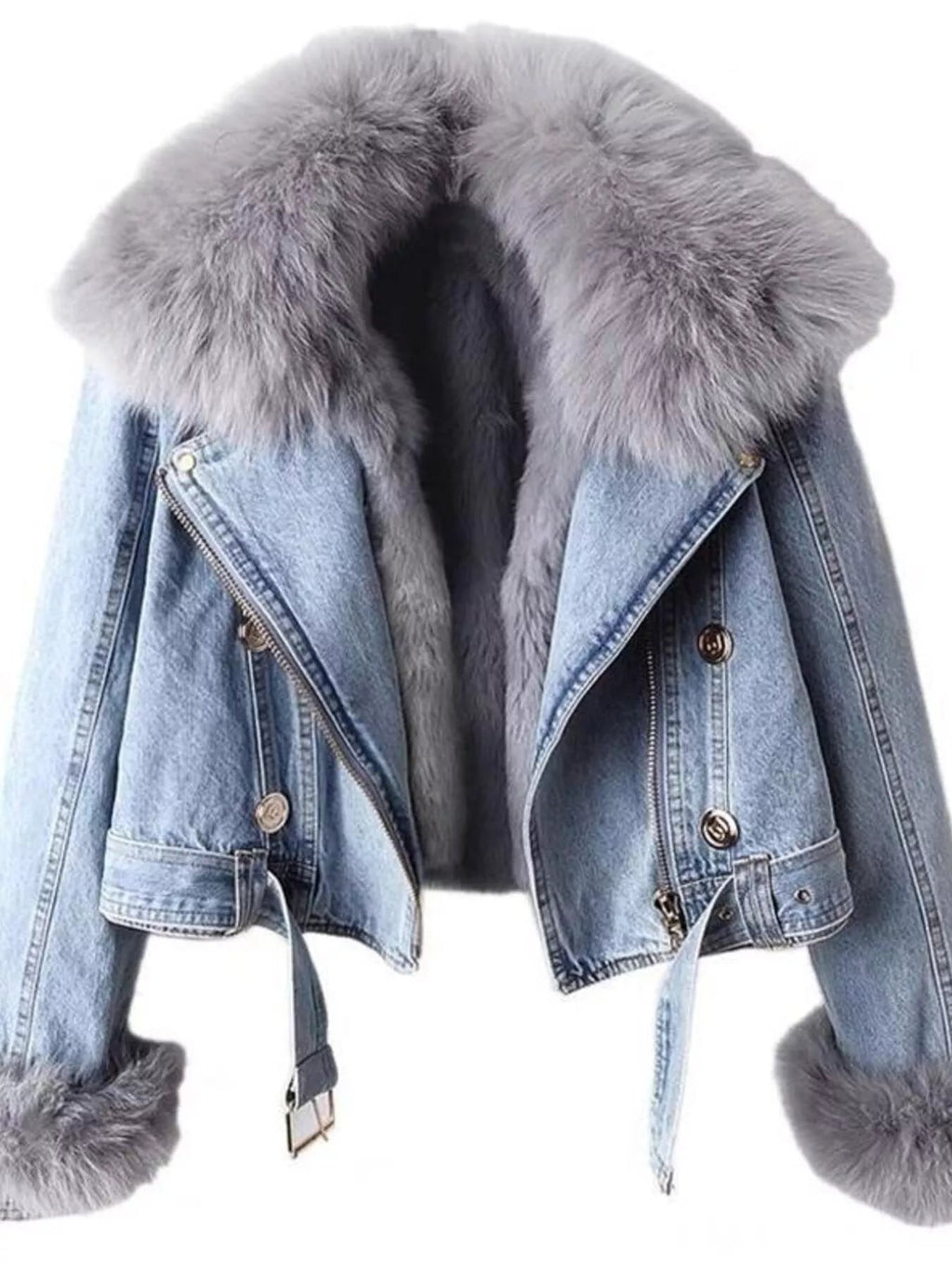 Full Size Faux Fur Collar Denim Jacket Plus Size.