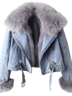 Full Size Faux Fur Collar Denim Jacket Plus Size.