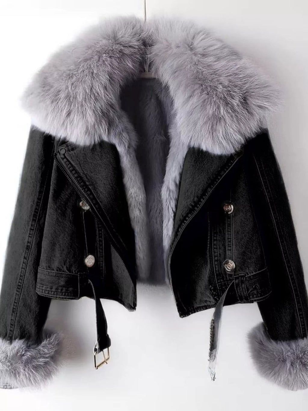 Full Size Faux Fur Collar Denim Jacket Plus Size.