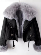 Full Size Faux Fur Collar Denim Jacket Plus Size.