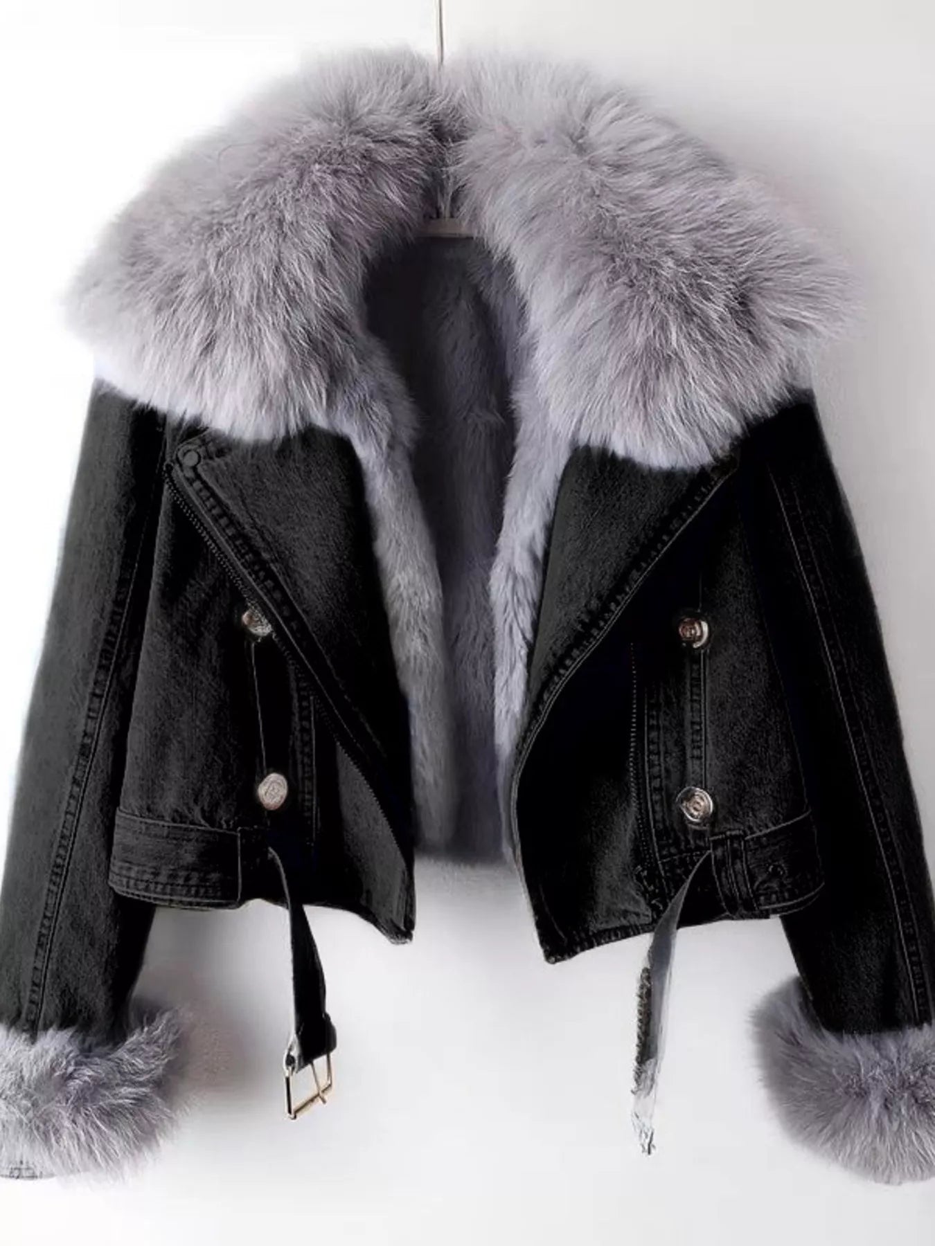 Full Size Faux Fur Collar Denim Jacket Plus Size.