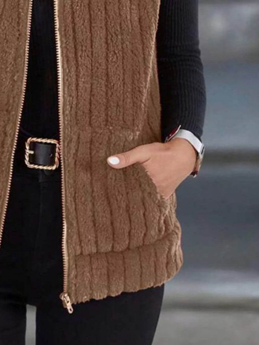 Plus size fleece vest providing warmth and style, ideal for layering in cooler weather