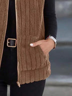 Plus size fleece vest providing warmth and style, ideal for layering in cooler weather