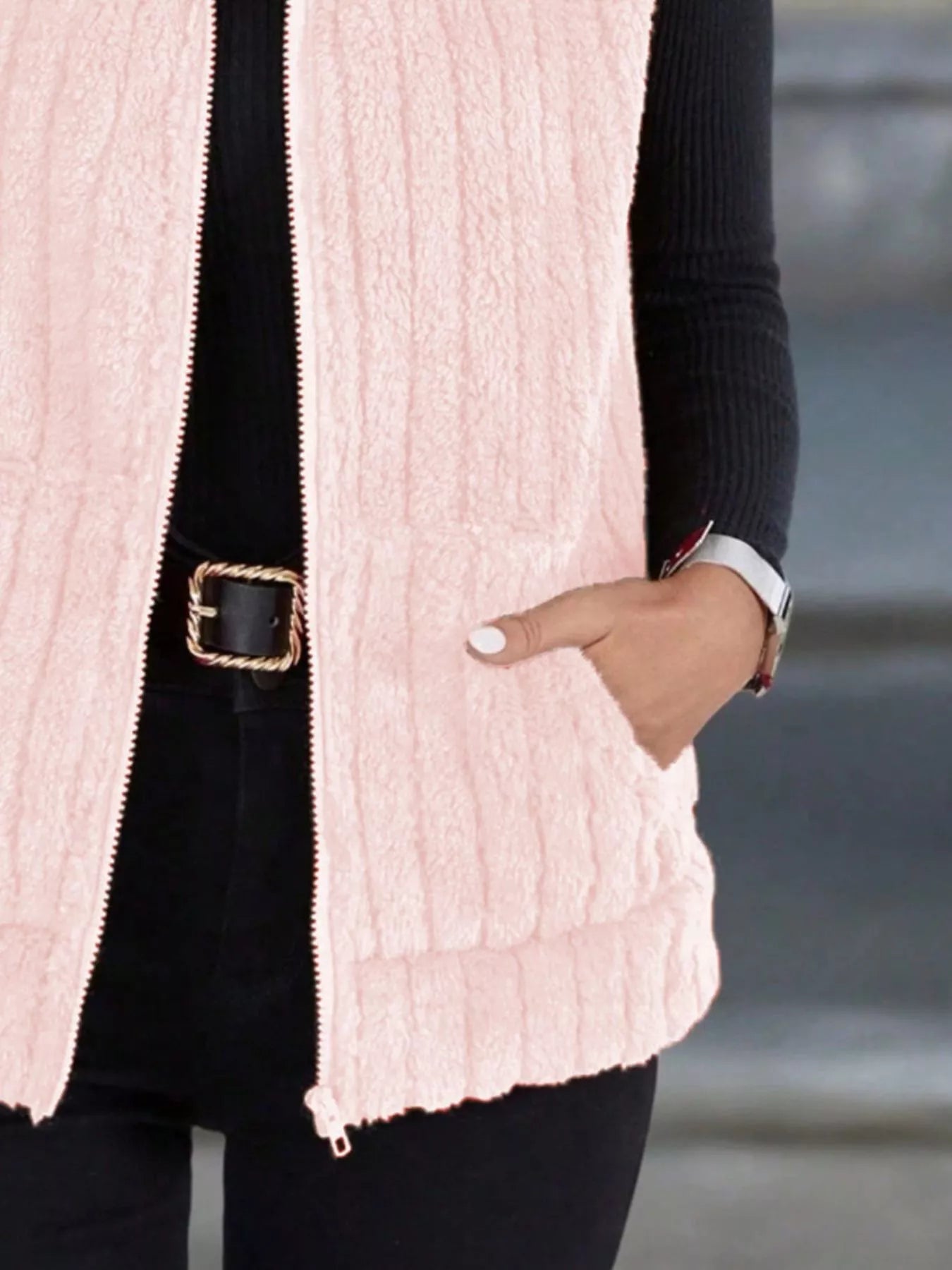 Plus size fleece vest providing warmth and style, ideal for layering in cooler weather