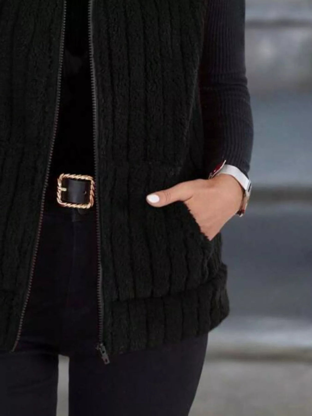 Plus size fleece vest providing warmth and style, ideal for layering in cooler weather