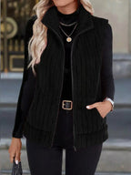 Plus size fleece vest providing warmth and style, ideal for layering in cooler weather