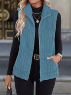 Plus size fleece vest providing warmth and style, ideal for layering in cooler weather