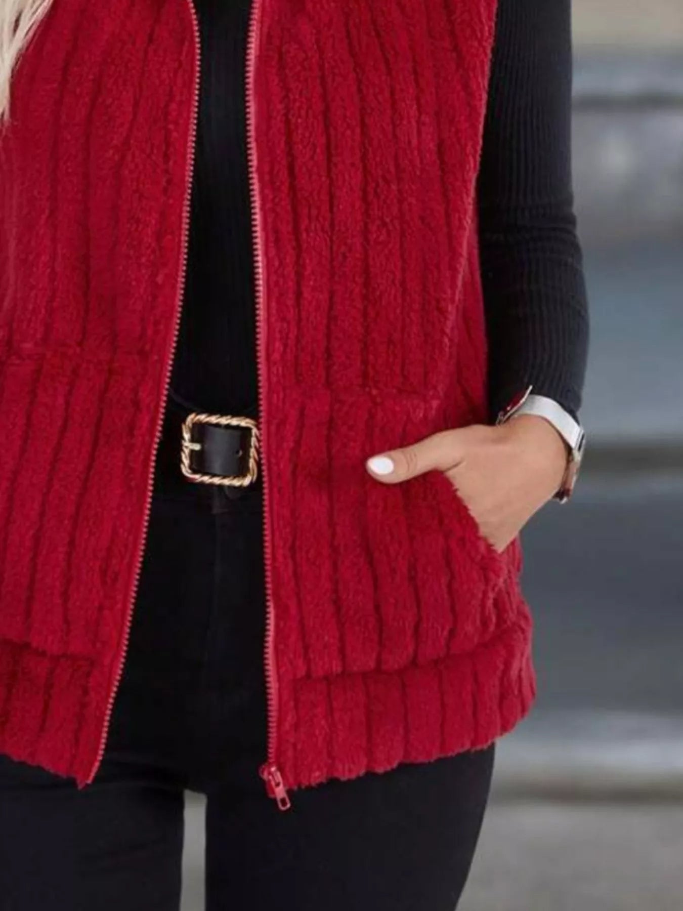 Plus size fleece vest providing warmth and style, ideal for layering in cooler weather