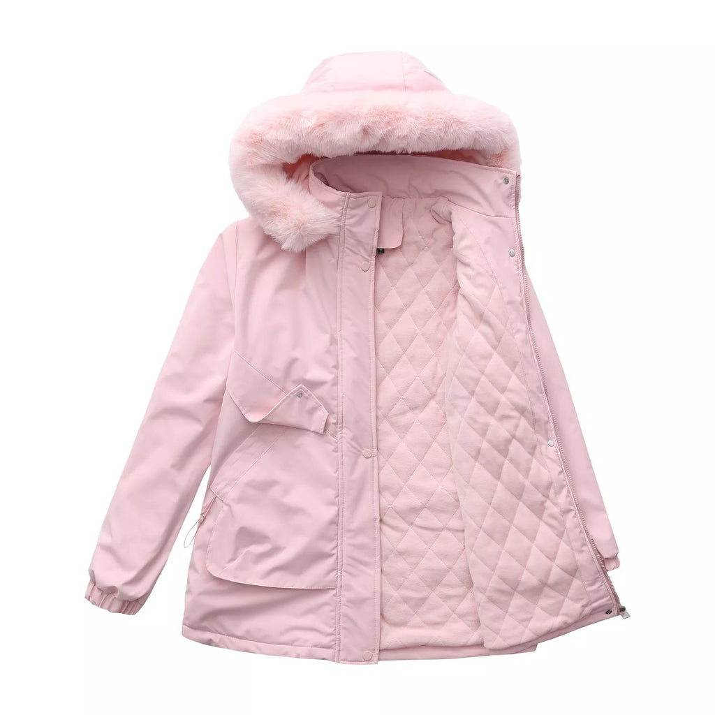 Full Size Fur Hooded Warm Winter Parka Outerwear Plus Size.