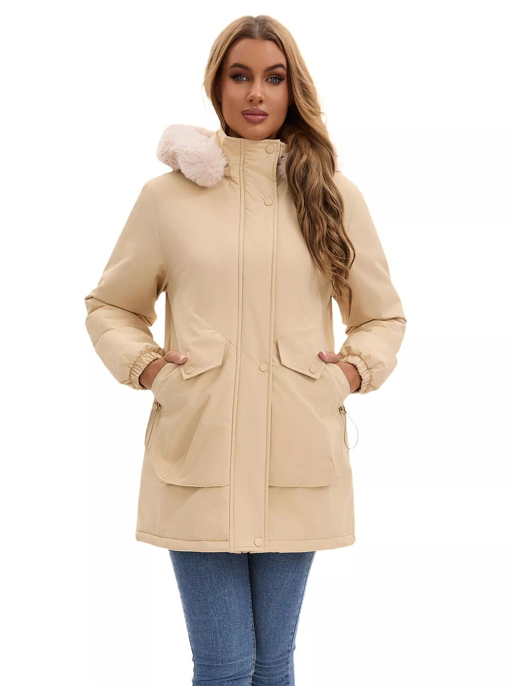 Full Size Fur Hooded Warm Winter Parka Outerwear Plus Size.