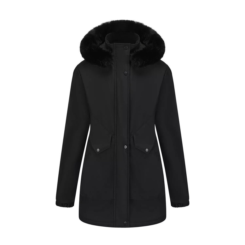 Full Size Fur Hooded Warm Winter Parka Outerwear Plus Size