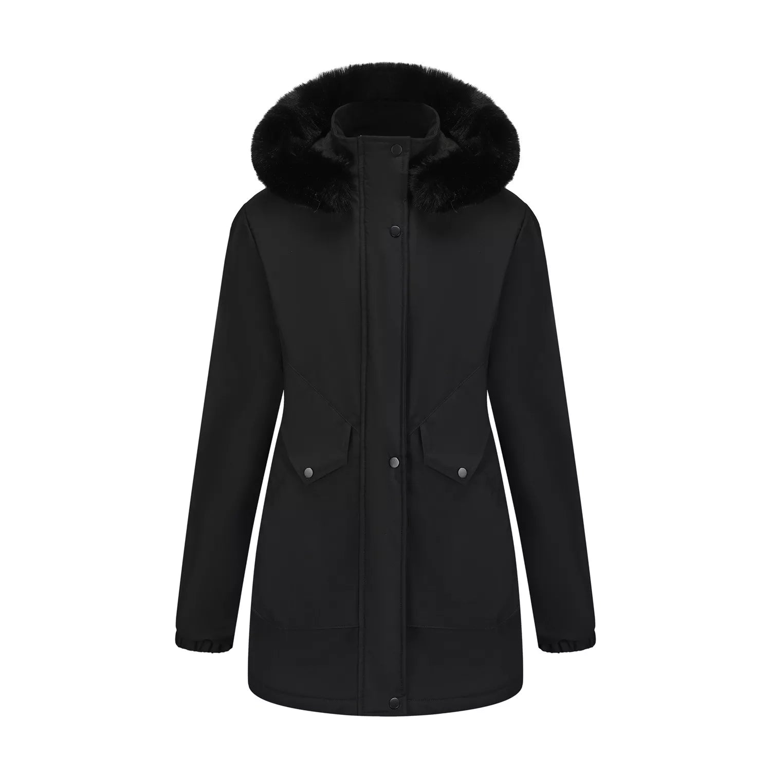 Full Size Fur Hooded Warm Winter Parka Outerwear Plus Size