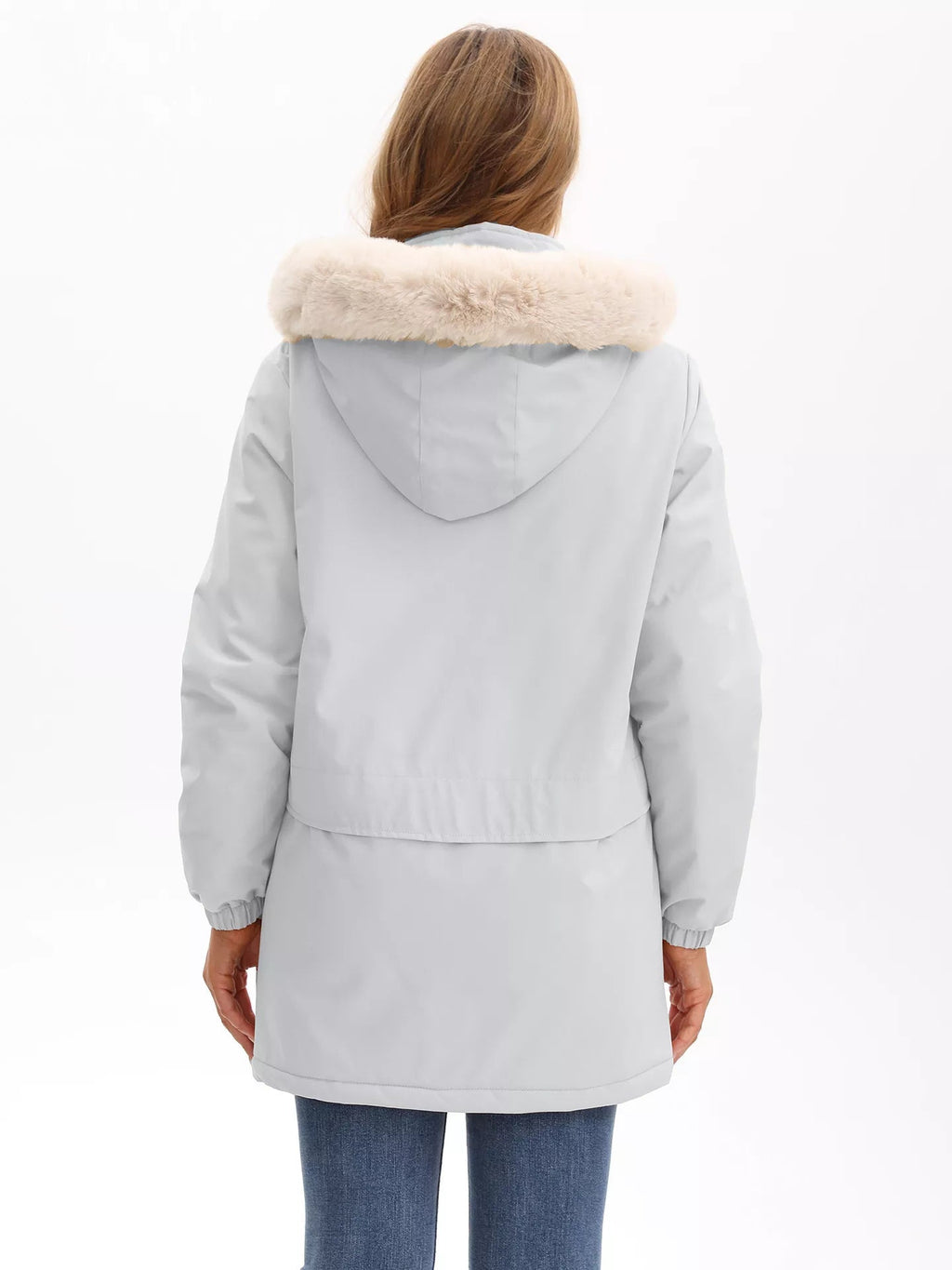 Full Size Fur Hooded Warm Winter Parka Outerwear Plus Size.