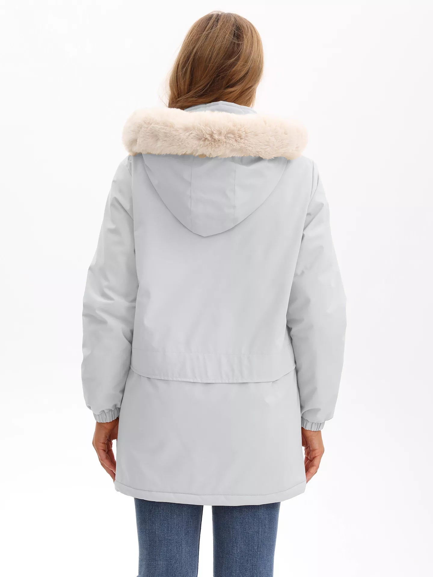 Full Size Fur Hooded Warm Winter Parka Outerwear Plus Size.