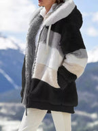 Full Size Fuzzy Zip Up Hooded Outerwear Plus Size.