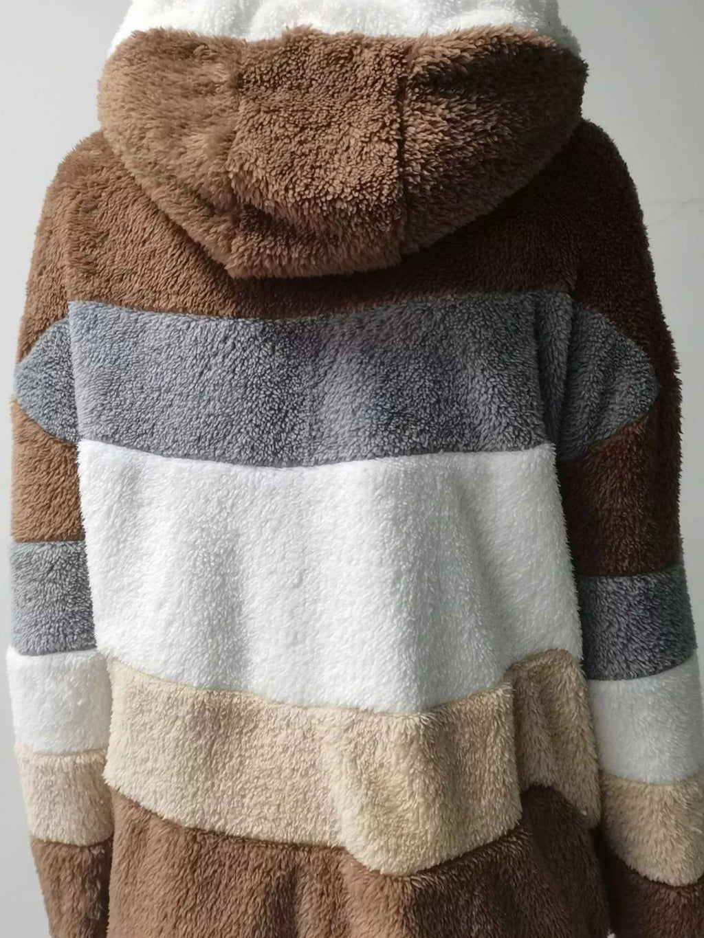 Full Size Fuzzy Zip Up Hooded Outerwear Plus Size.