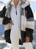 Full Size Fuzzy Zip Up Hooded Outerwear Plus Size.
