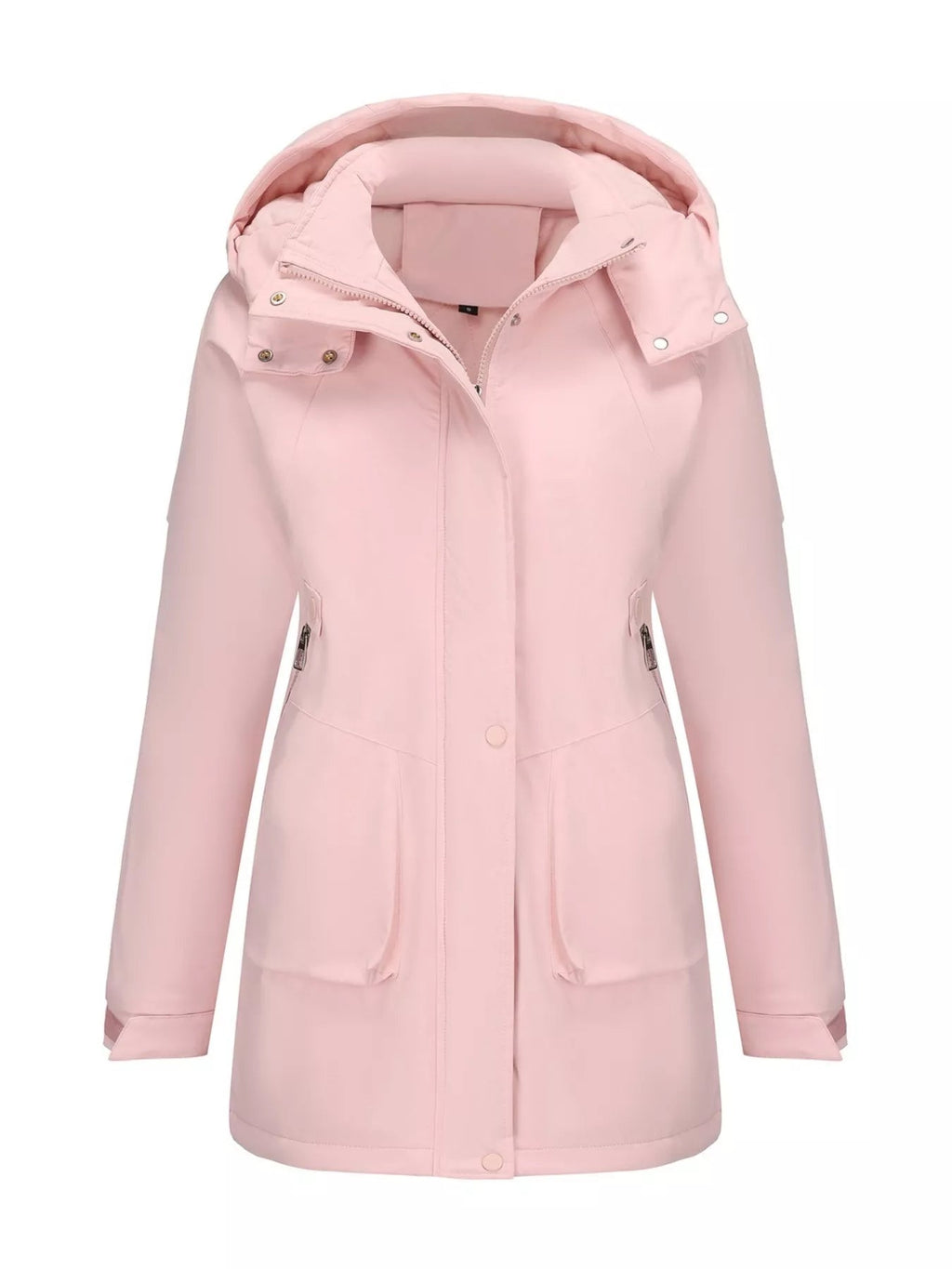 Full Size Hooded Mid - Length Windproof Outerwear Plus Size