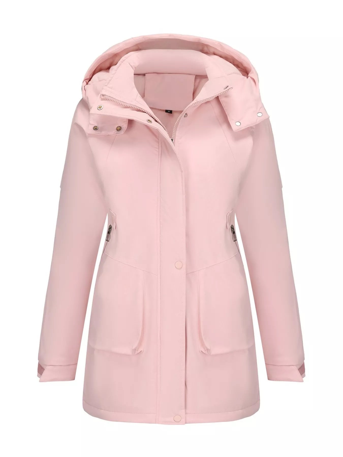 Full Size Hooded Mid - Length Windproof Outerwear Plus Size