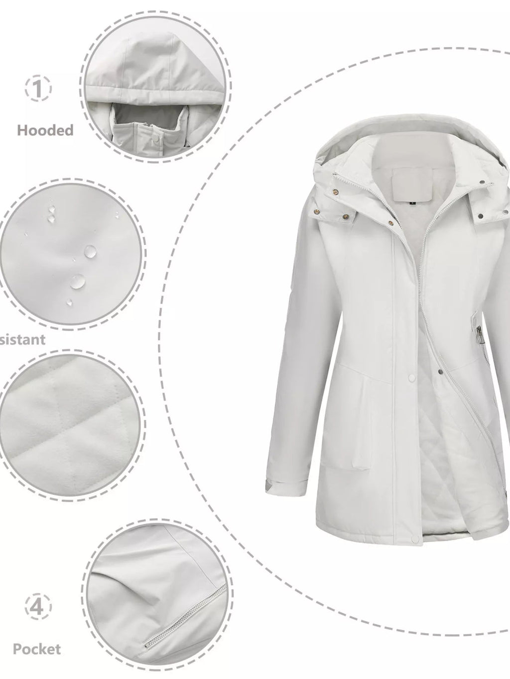 Full Size Hooded Mid - Length Windproof Outerwear Plus Size