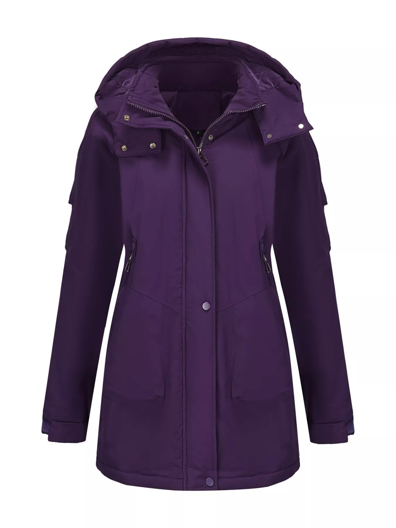 Full Size Hooded Mid-Length Windproof Outerwear Plus Size.