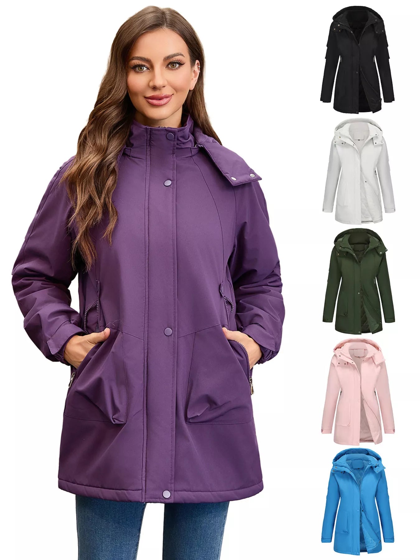 Full Size Hooded Mid-Length Windproof Outerwear Plus Size.