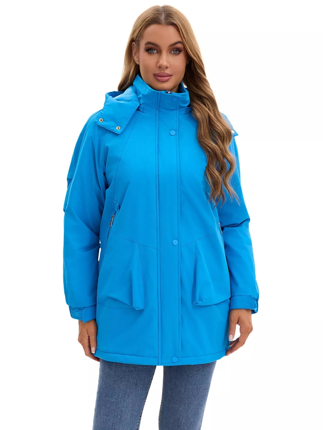 Full Size Hooded Mid-Length Windproof Outerwear Plus Size.