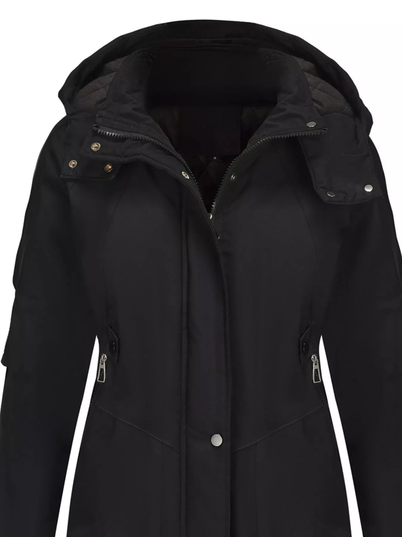 Full Size Hooded Mid - Length Windproof Outerwear Plus Size