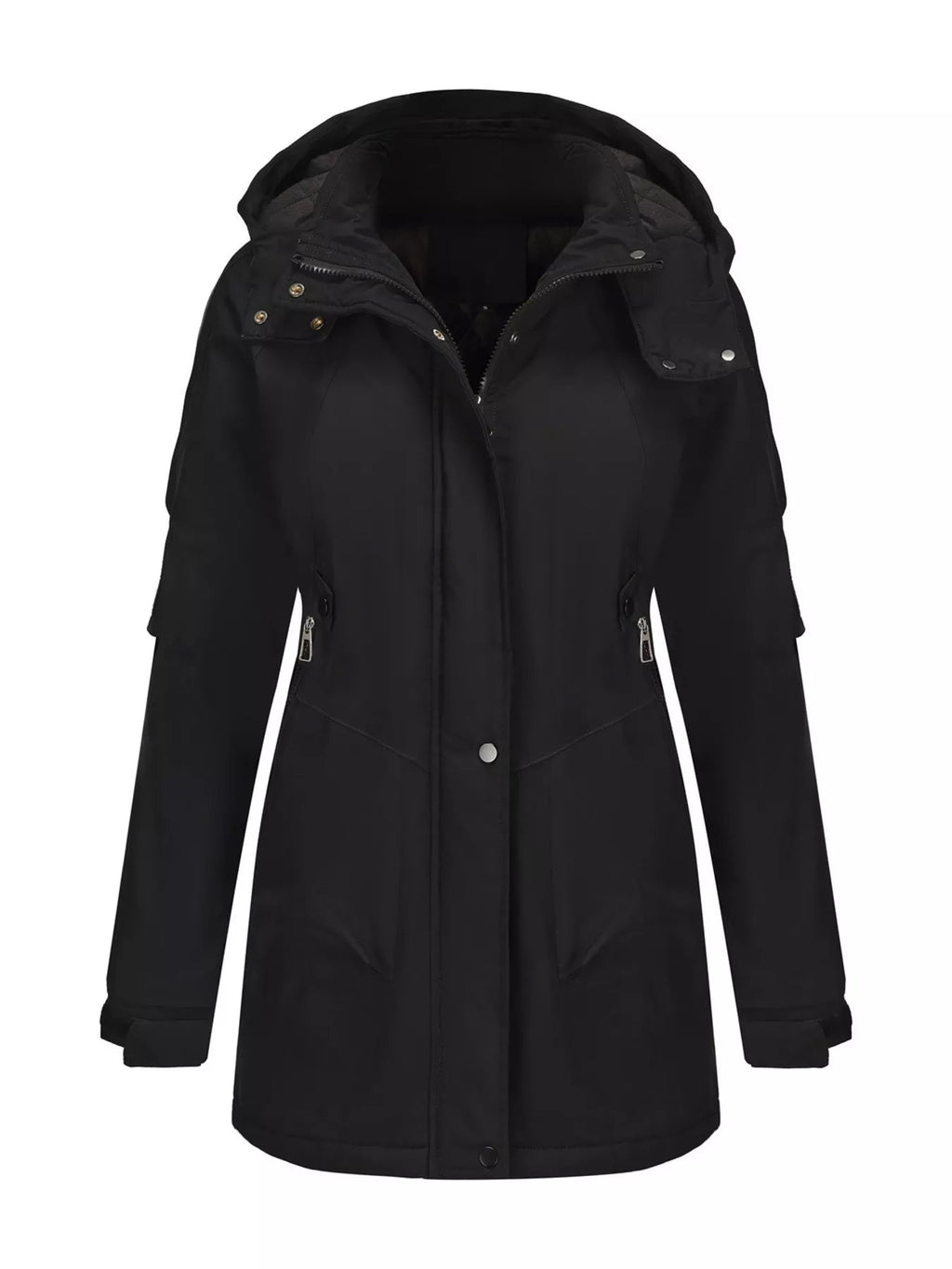 Full Size Hooded Mid-Length Windproof Outerwear Plus Size.