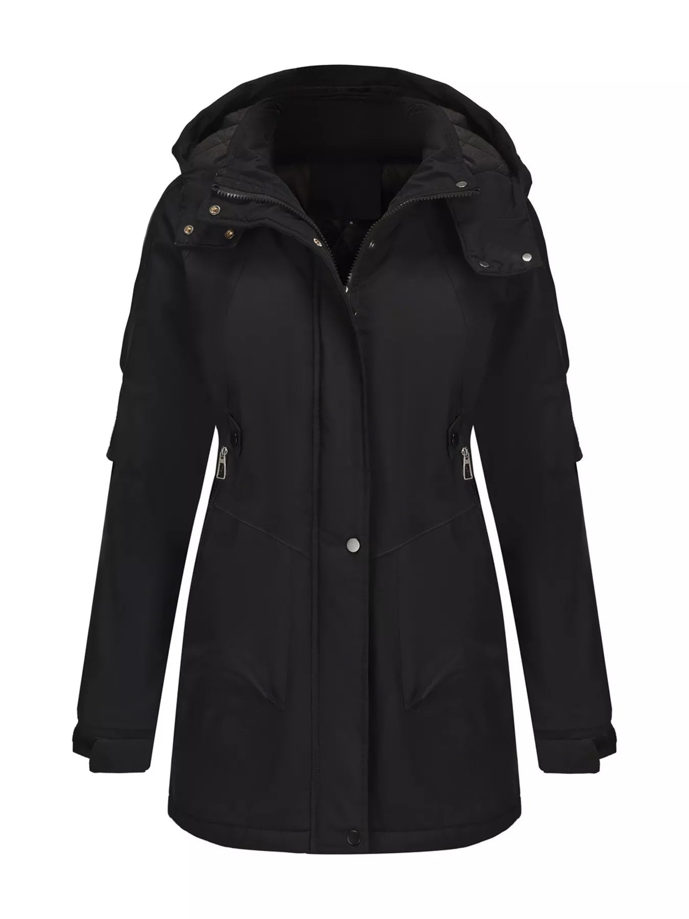 Full Size Hooded Mid-Length Windproof Outerwear Plus Size.