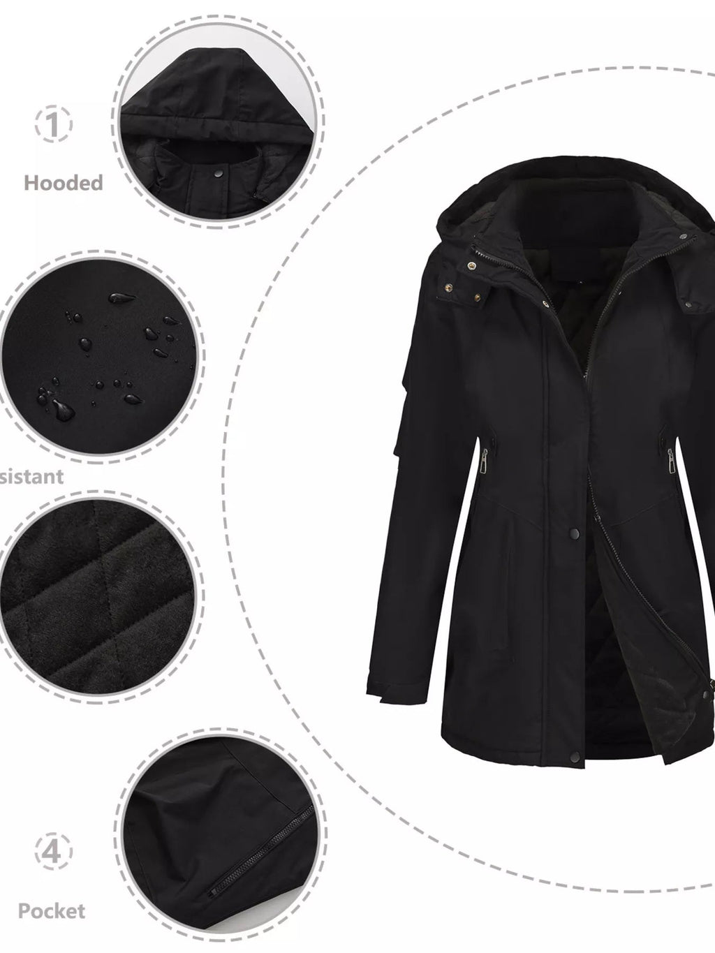 Full Size Hooded Mid-Length Windproof Outerwear Plus Size.