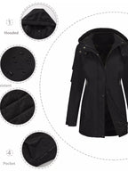 Full Size Hooded Mid-Length Windproof Outerwear Plus Size.