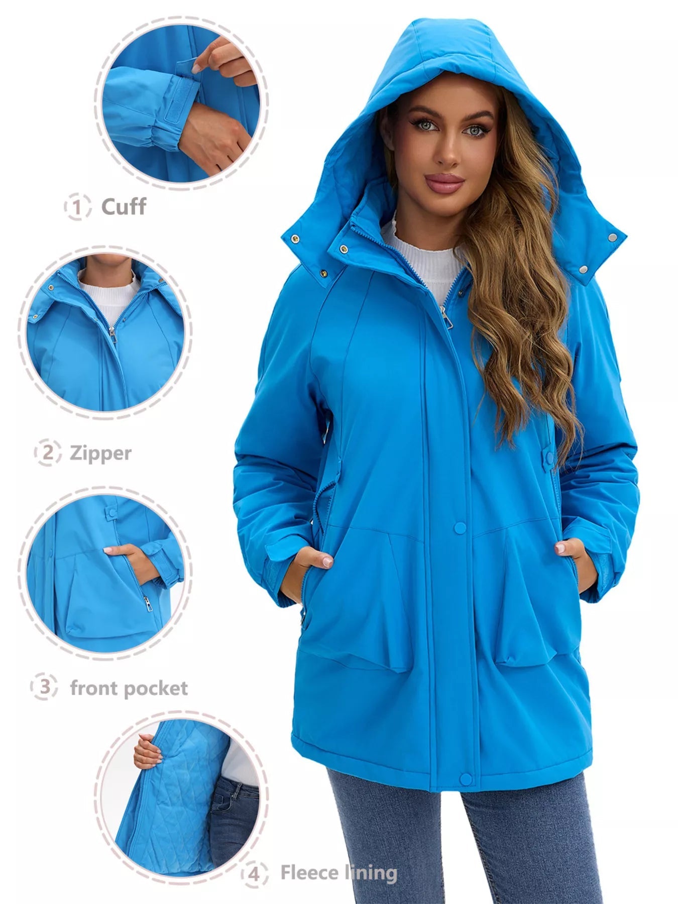 Full Size Hooded Mid-Length Windproof Outerwear Plus Size.