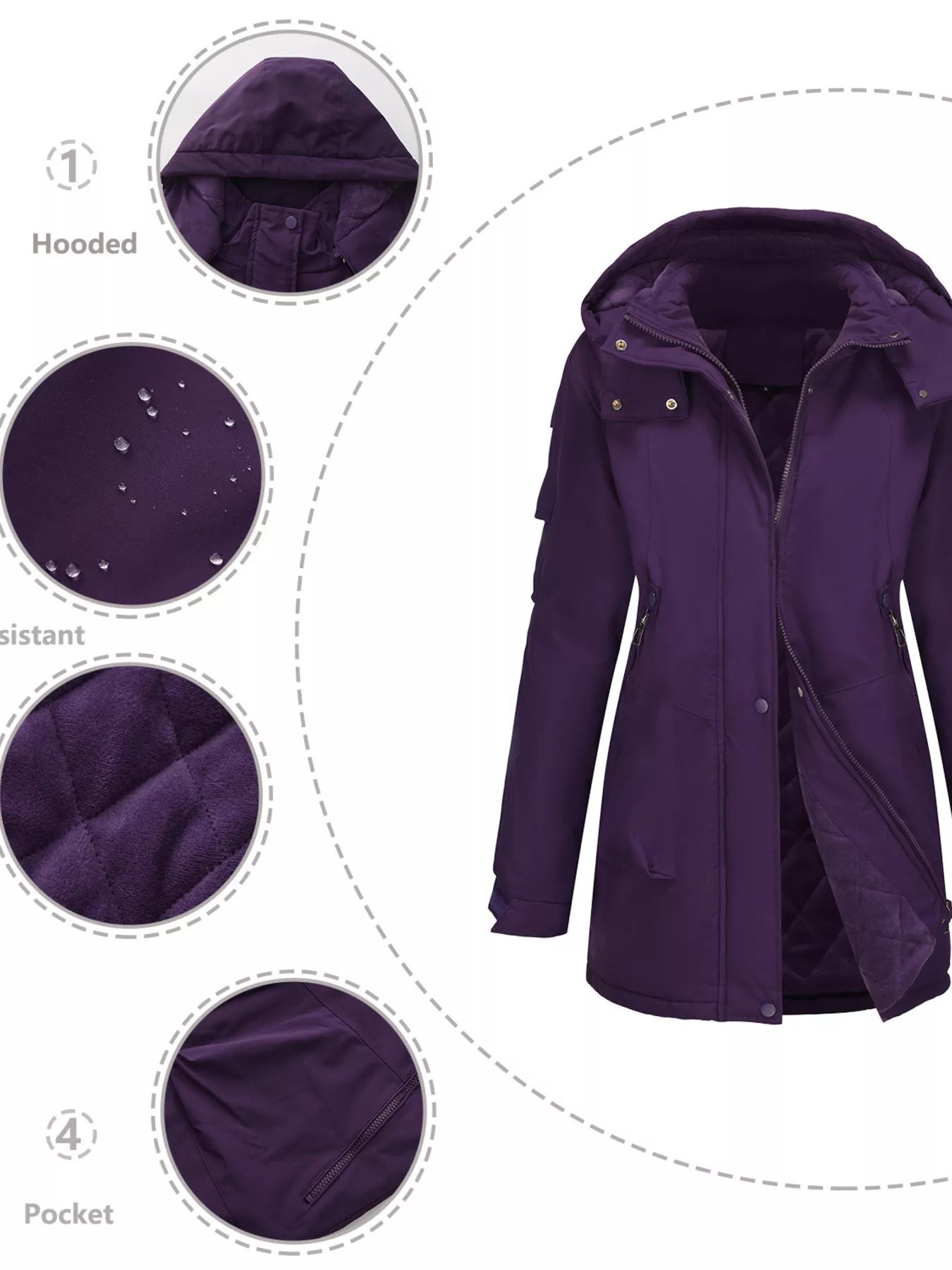 Full Size Hooded Mid-Length Windproof Outerwear Plus Size.