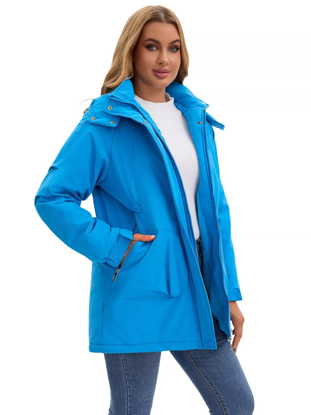 Full Size Hooded Mid-Length Windproof Outerwear Plus Size.