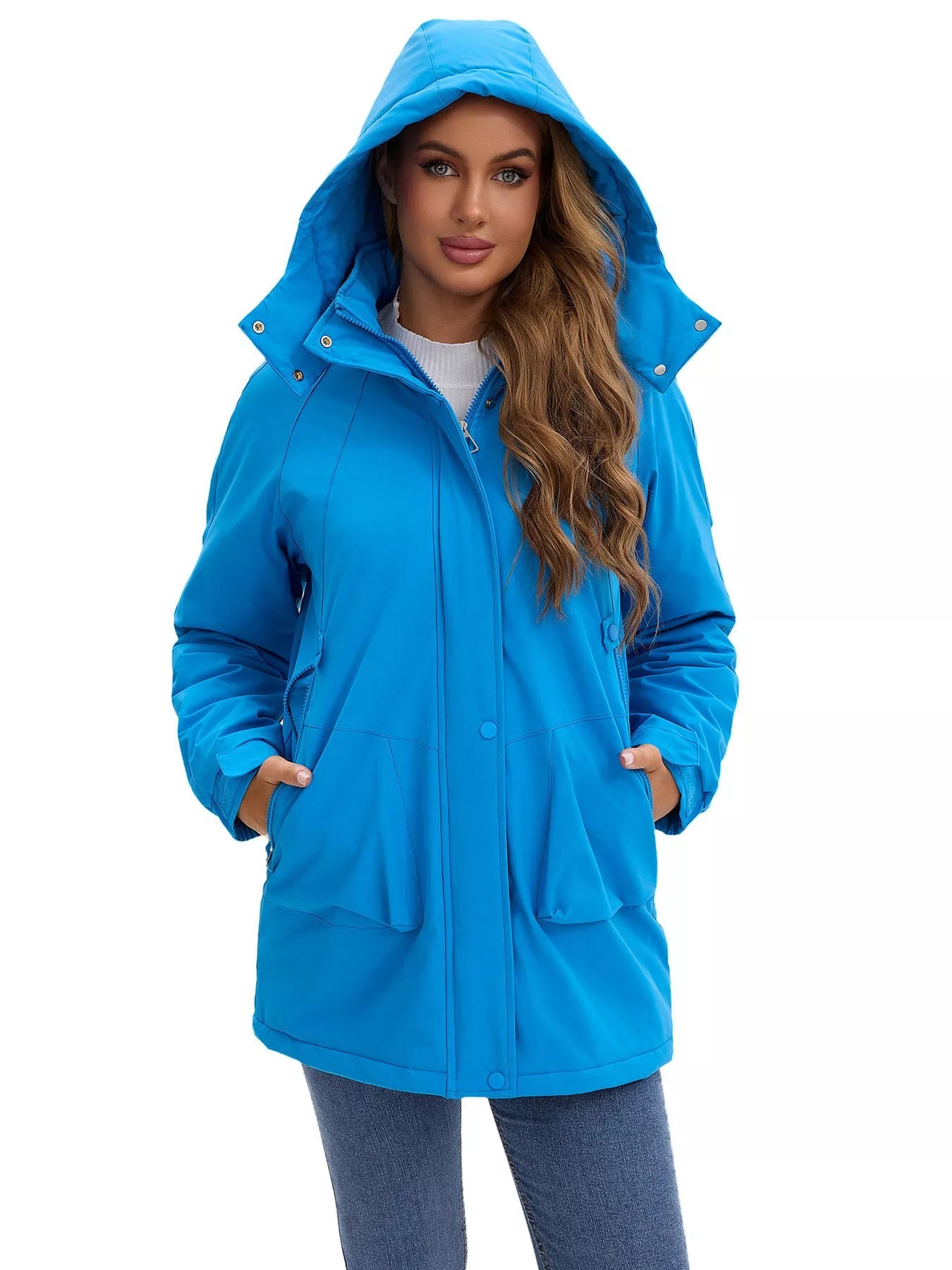 Full Size Hooded Mid-Length Windproof Outerwear Plus Size.