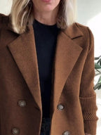 Full Size Knitted Sleeve Wool Blend Double-Breasted Blazer Plus Size.