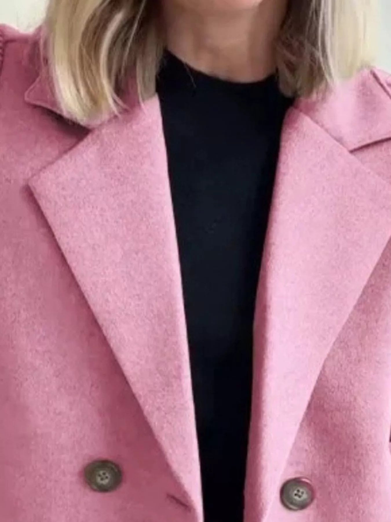 Full Size Knitted Sleeve Wool Blend Double - Breasted Blazer Plus Size