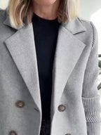 Full Size Knitted Sleeve Wool Blend Double-Breasted Blazer Plus Size.