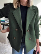 Full Size Knitted Sleeve Wool Blend Double-Breasted Blazer Plus Size.