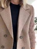 Full Size Knitted Sleeve Wool Blend Double-Breasted Blazer Plus Size.