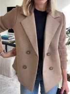 Full Size Knitted Sleeve Wool Blend Double-Breasted Blazer Plus Size.