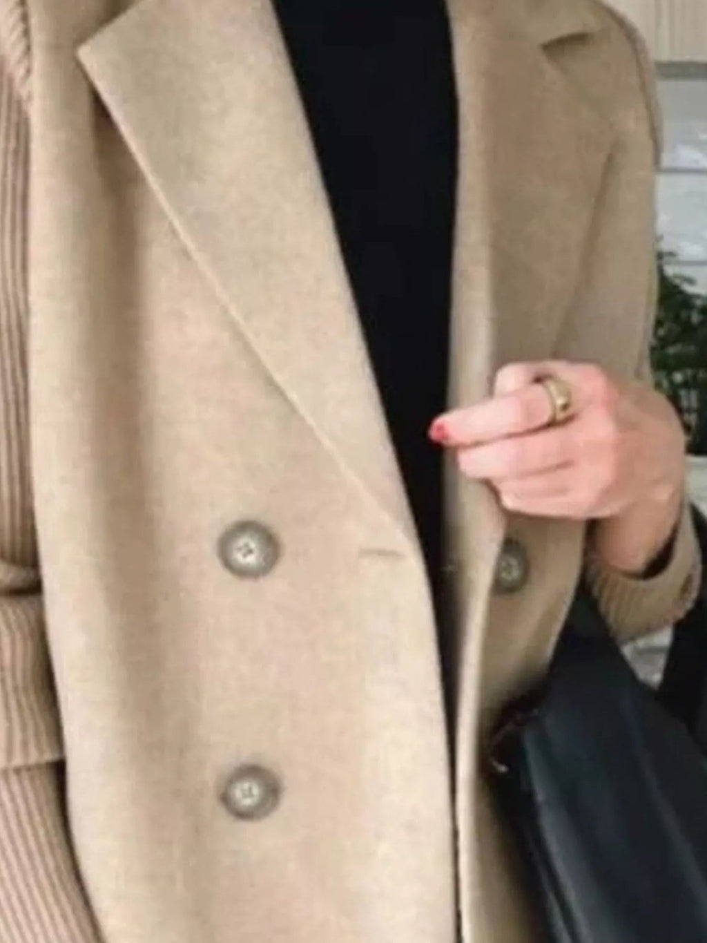 Full Size Knitted Sleeve Wool Blend Double-Breasted Blazer Plus Size.