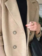 Full Size Knitted Sleeve Wool Blend Double-Breasted Blazer Plus Size.