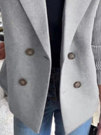 Full Size Knitted Sleeve Wool Blend Double-Breasted Blazer Plus Size.