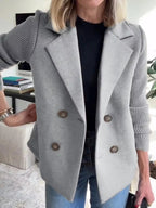 Full Size Knitted Sleeve Wool Blend Double-Breasted Blazer Plus Size.