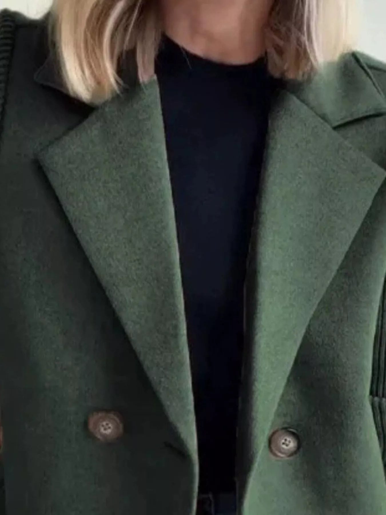 Full Size Knitted Sleeve Wool Blend Double - Breasted Blazer Plus Size